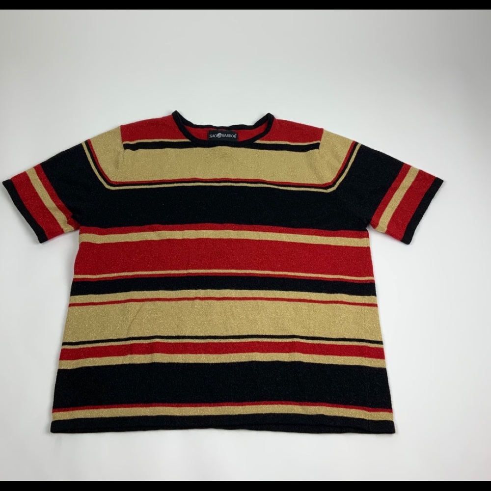 SAG HARBOR Red, Black and Gold Metallic Blouse ✨